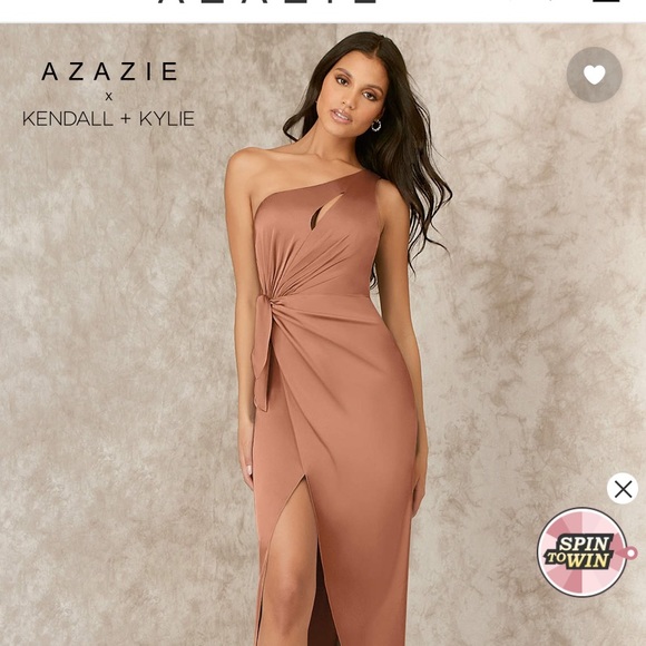 Azazie Dresses & Skirts - Azazie One Shoulder Keyhole Stretch Satin Column Dress 
Color: Bronzer
Size: A8